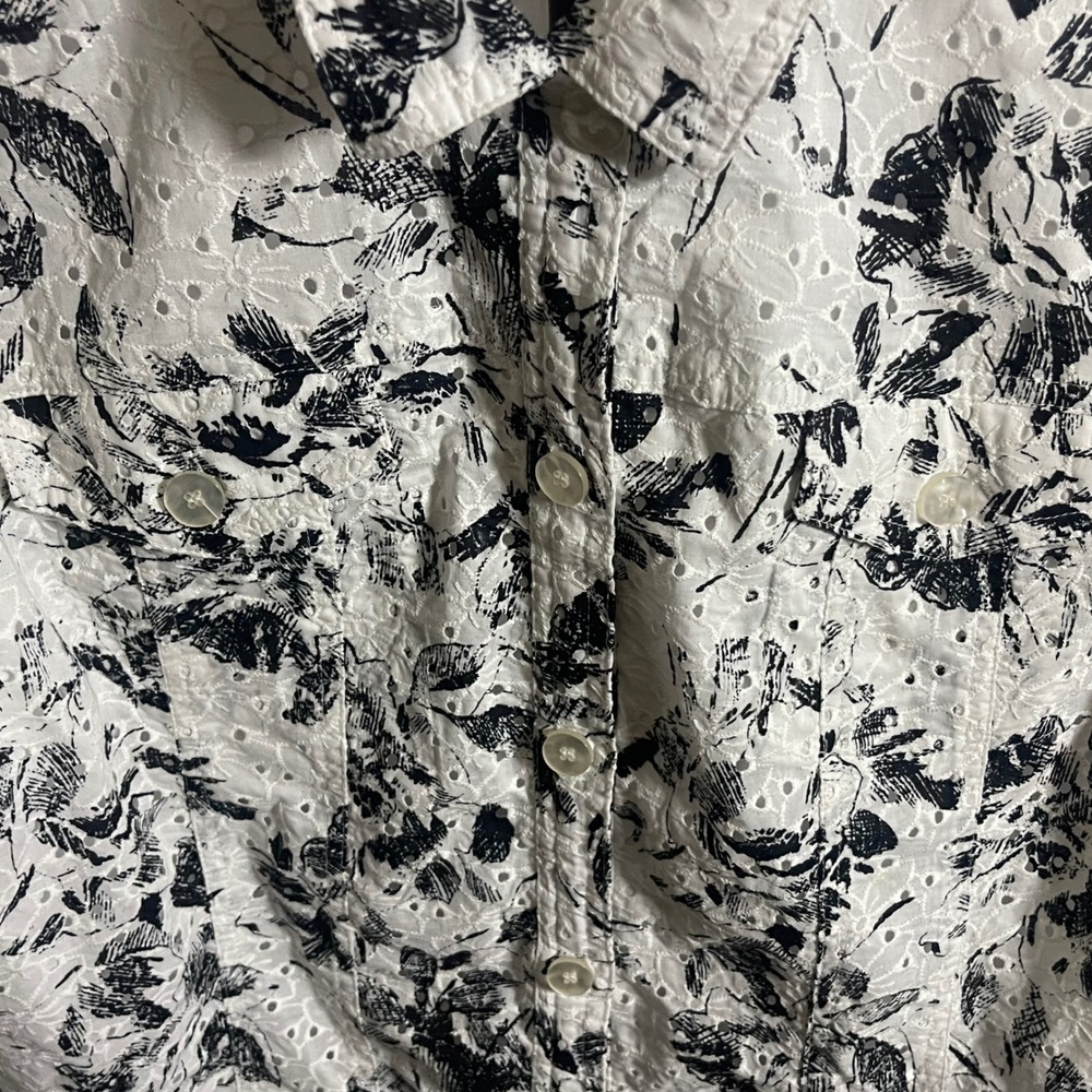 JM Collection Womens Floral Eyelet Lace Jacket Black White Button Front Size 14 - Picture 4 of 6